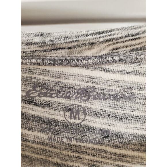 Women's Eddie Bauer Gray Stripe V-Neck Long Sleeve Cotton Tee | Size Medium - Picture 7 of 8